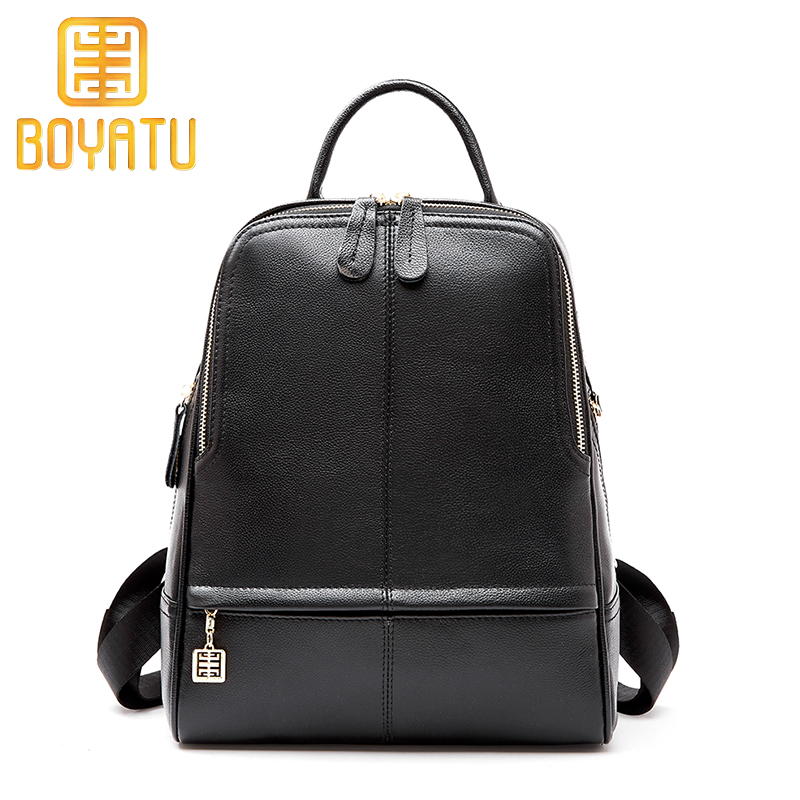 柏雅图(boyatu)女士背包2018秋冬牛皮大容量休闲旅行双肩包