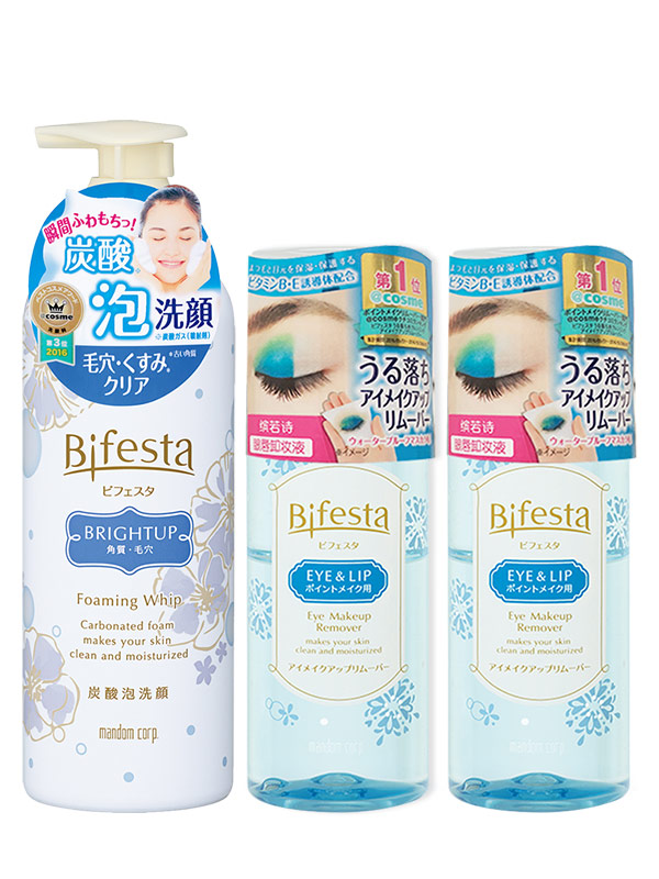 Bifesta缤若诗日本进口碳酸泡沫洁面慕斯涣亮型180g*1/眼唇卸妆液145ml*2日本漫丹非曼丹水温和清洁无刺激