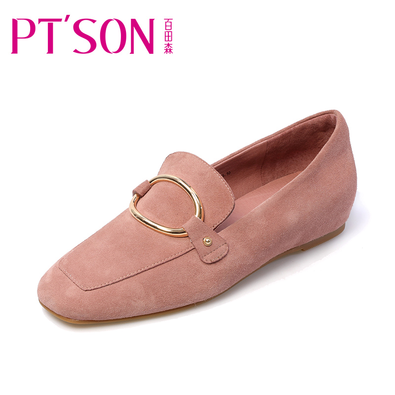 PTSON/百田森2018春季新款磨砂懒人休闲鞋方头单鞋女平底鞋乐福鞋