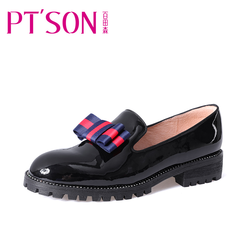 PTSON/百田森2018春季新款英伦小皮鞋学院风女鞋漆皮单鞋乐福鞋女