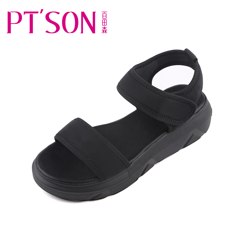 PTSON/百田森凉鞋女夏季女鞋舒适简约增高厚底平底韩版学生魔术贴