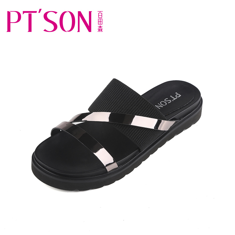 PTSON/百田森 韩版夏季凉鞋平底休闲镜面拖鞋女外穿室外