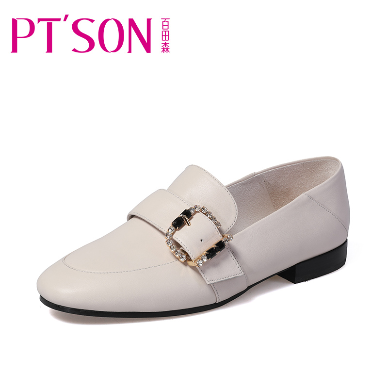 百田森女鞋2018新款带钻孕妇舒适平底鞋女百搭春季单鞋休闲乐福鞋