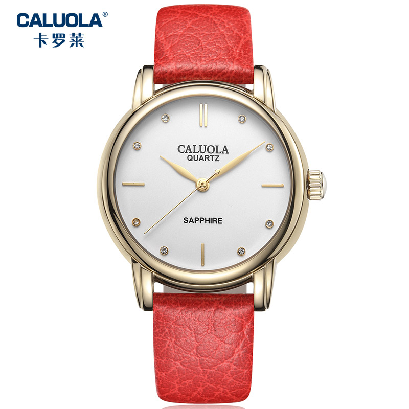 卡罗莱(CALUOLA)简约时尚休闲百搭石英女表皮带送礼女士手表 CA1031L条皮黄白新大红皮