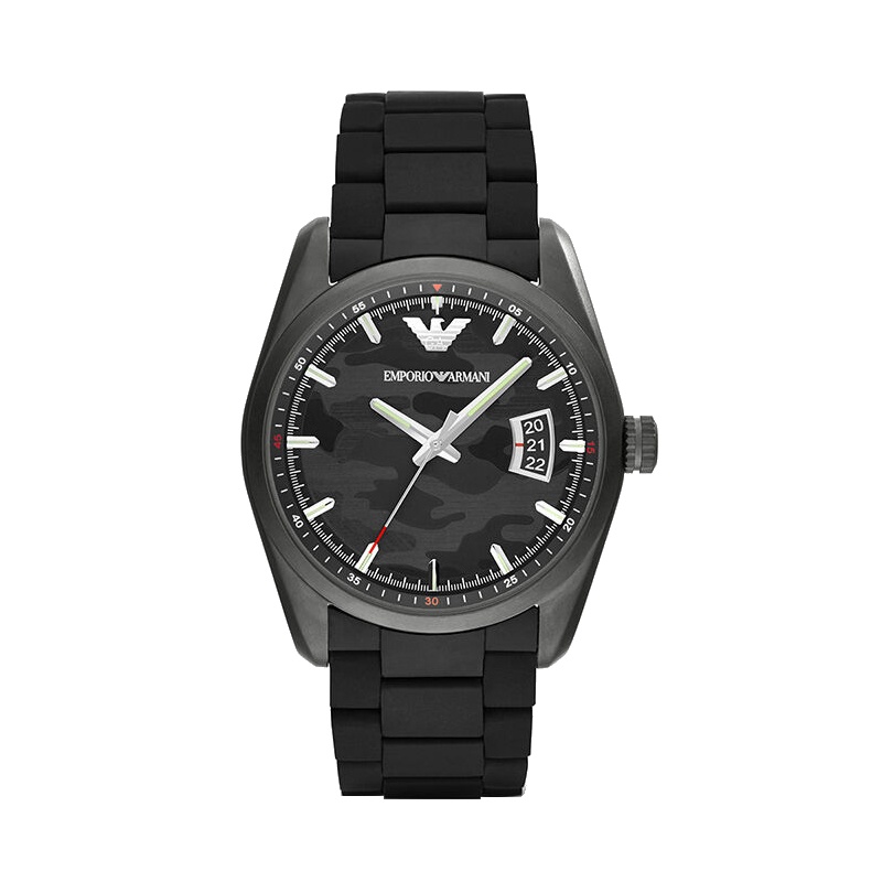 阿玛尼男款石英日历酷黑43mm帅气硅胶带手表AR6052