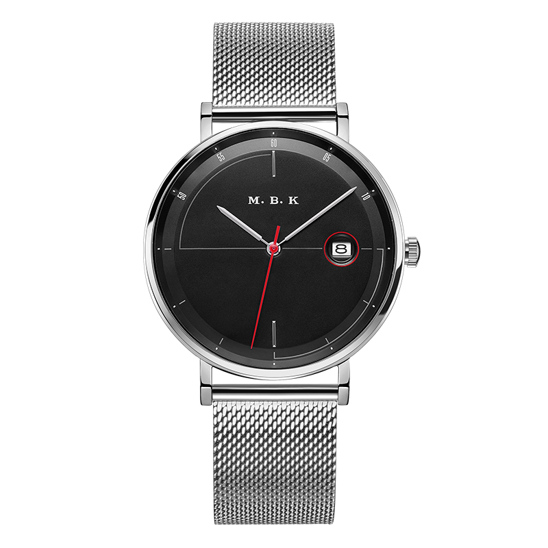 MBK手表全自动机械表简约时尚防水男表 本色黑面钢带