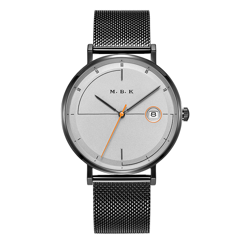 MBK手表全自动机械表简约时尚防水男表 黑色灰面钢带