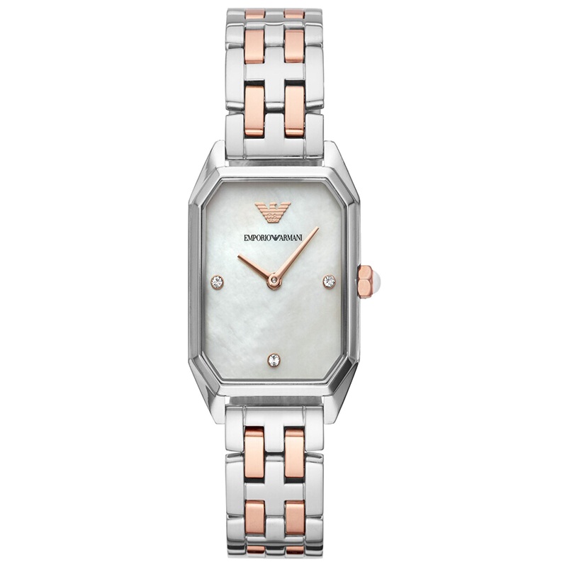 阿玛尼(Emporio Armani)手表 休闲镶钻方表盘钢带石英女表AR11146