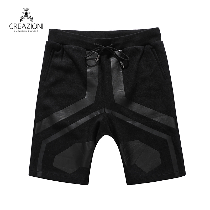 CREAIONI时尚黑色运动短裤男裤 男士拼接短裤 C662003710