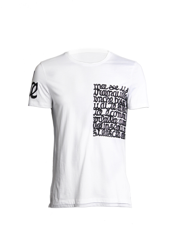 CREAZIONI 纯棉白色字母印花短袖T恤男 时尚潮牌
