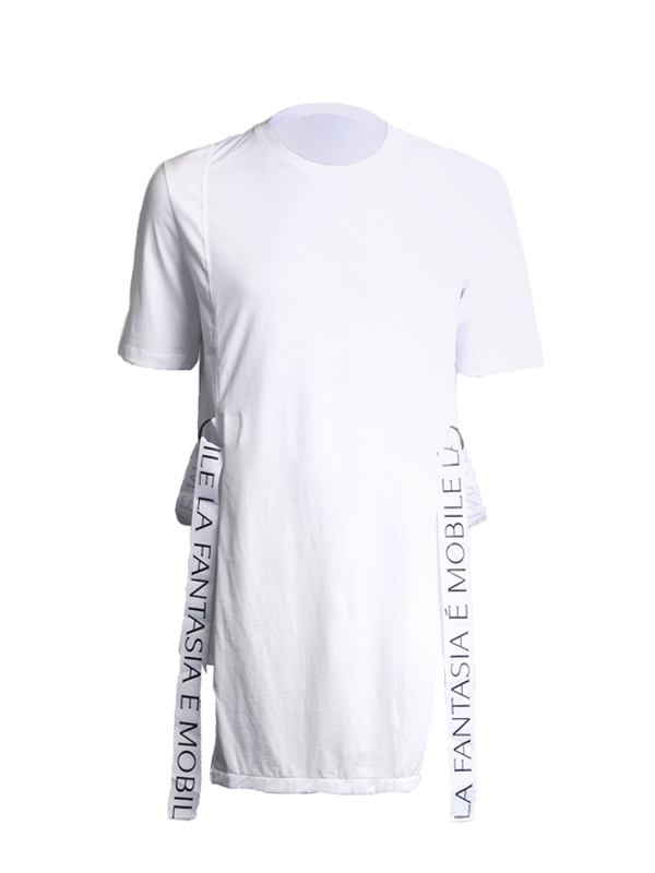 CREAZIONI 夏季纯棉白色短袖T恤男 加长版个性T恤 时尚潮牌