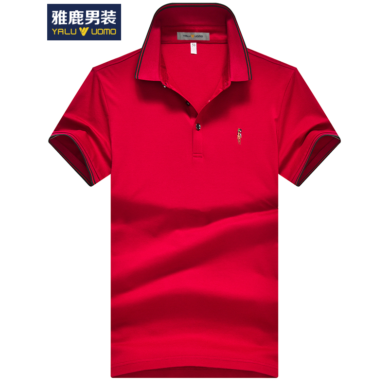 雅鹿男装短袖t恤男POLO衫夏季男士纯色修身半袖t恤男中年男装新款上衣8258