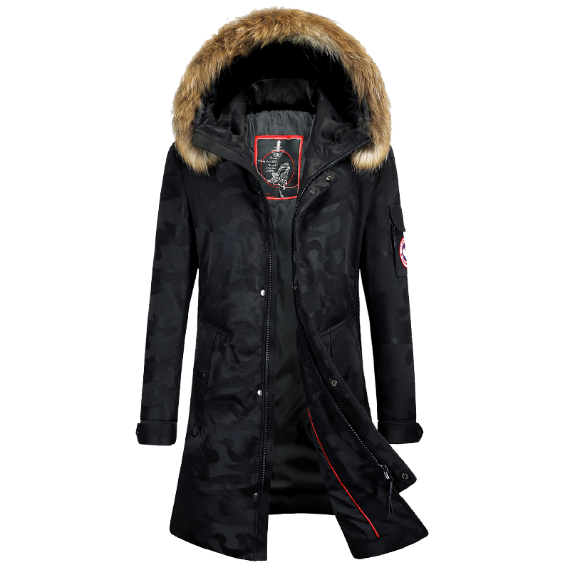 雅鹿男装冬季新款羽绒服男中长款加厚迷彩保暖连帽外套男S46EDYA09617