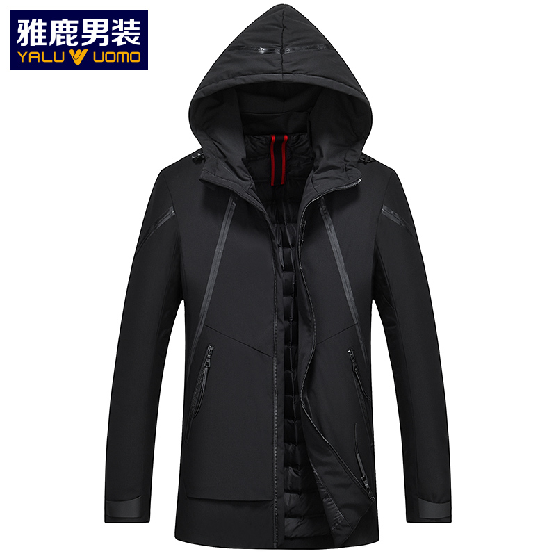 雅鹿男装长款连帽羽绒服男冬季加厚休闲时尚羽绒外套S13EDYA88558