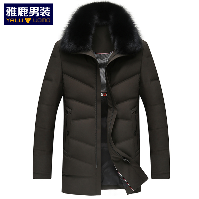 雅鹿男装羽绒服男冬季新款中长款狐狸毛领加厚保暖外套S33EDYA08821