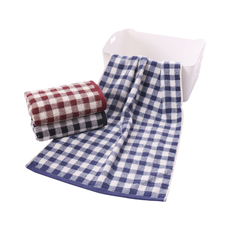 3条装洁丽雅花线竹棉混纺格子毛巾