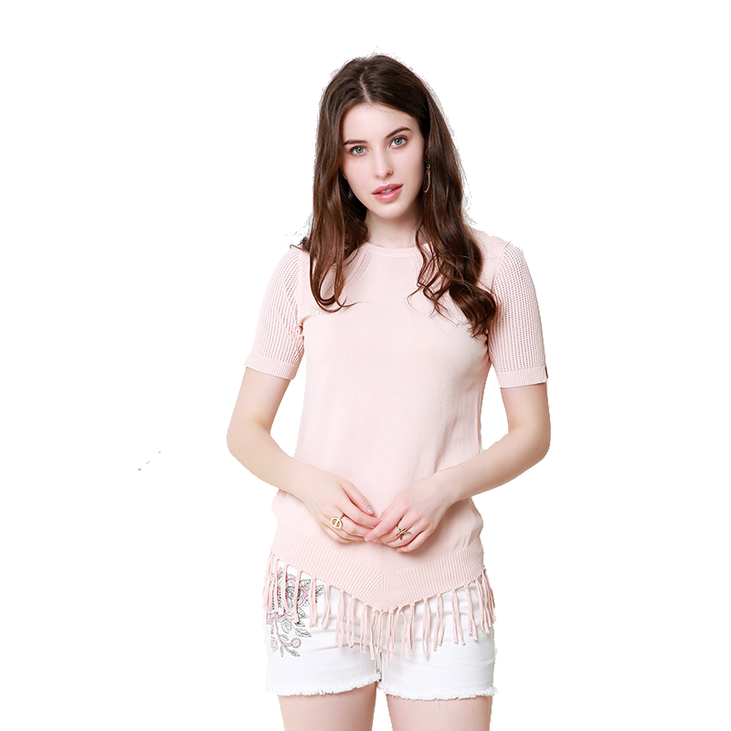 红豆女装 Hodo Ladies时尚潮流流苏下摆显瘦中长款舒适针织短袖休闲T恤女