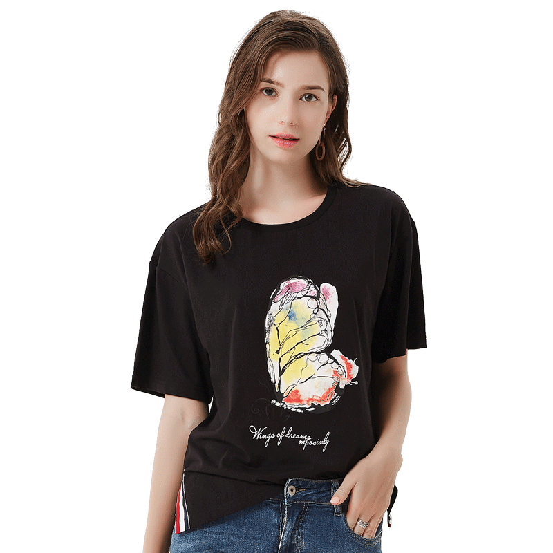 红豆女装 Hodo Ladies时尚休闲百搭印花简约纯棉短袖T恤女