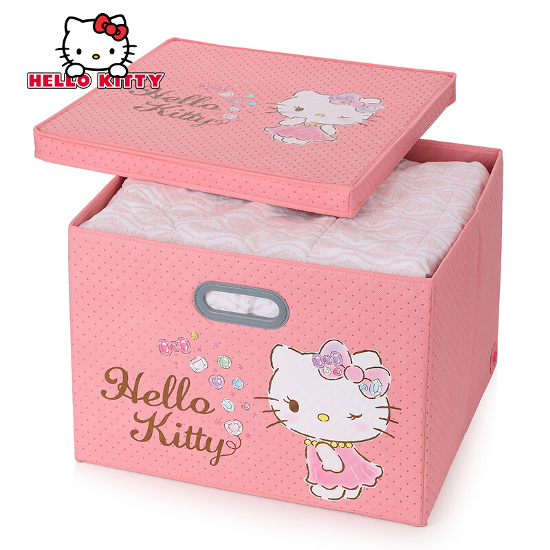 Hellokitty大号折叠收纳箱有盖布艺防尘储物箱 45x42x33cm