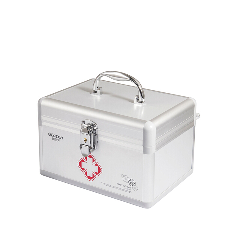 金隆兴（Glosen）铝合金家庭医药箱家用大号出诊箱手提带锁医疗箱幼儿童企业多功能急救箱10寸B8265-1银色