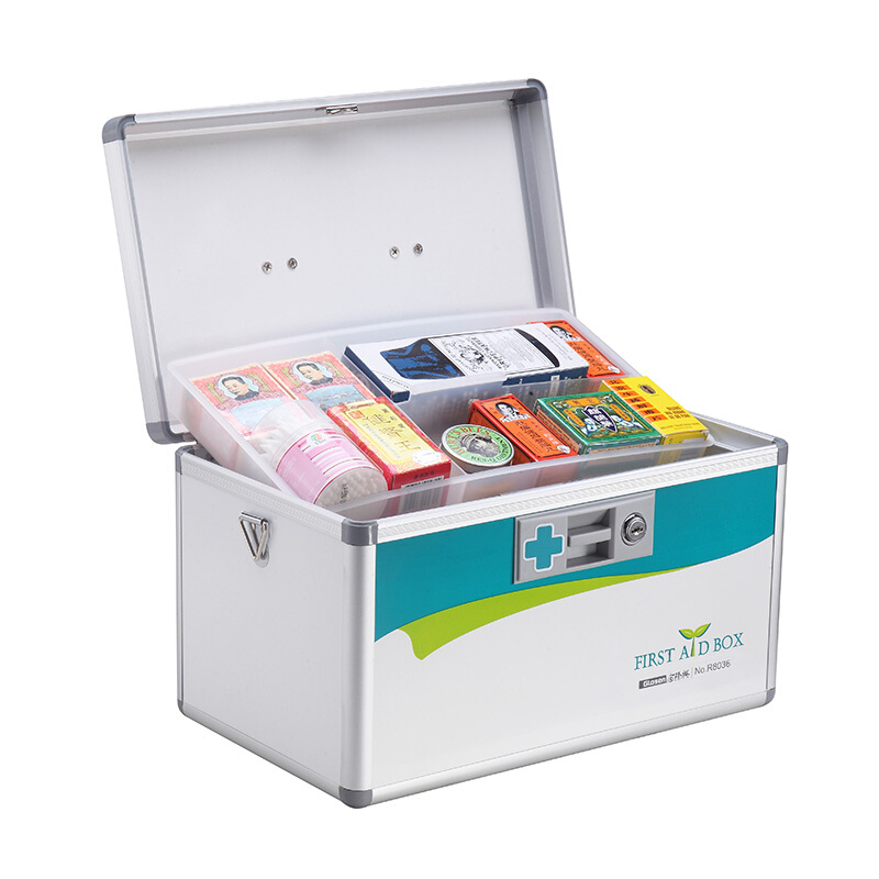 金隆兴（Glosen）铝合金医药箱家用大小号带锁家庭急救箱医用医疗箱双层密封药盒箱