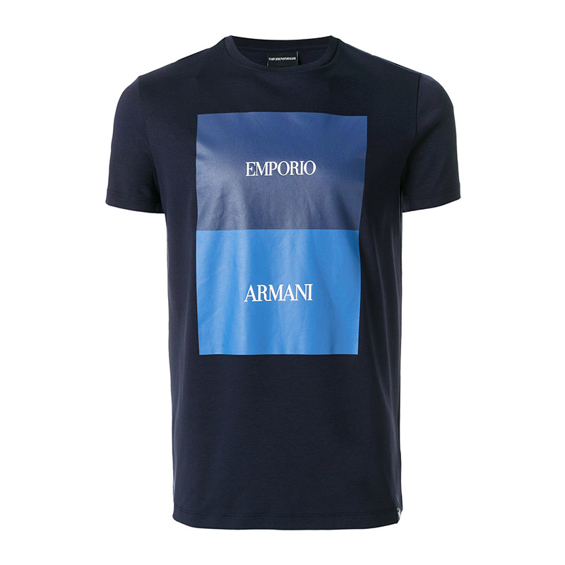 Emporio Armani/安普里奥阿玛尼 中央超大拼色徽标海军蓝色男士纯棉T恤#3Z1T67 1JPRZ 0922