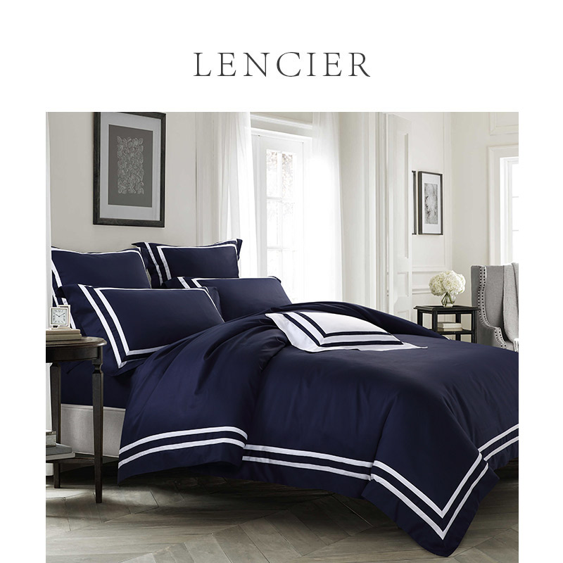 LENCIER兰叙 北欧60支全棉四件套简约纯色被套全棉1.8m 维尔蓝色