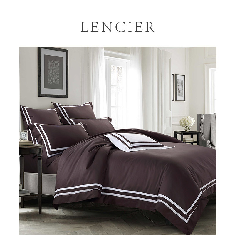 LENCIER兰叙 北欧60支全棉四件套简约纯色被套全棉1.8m维尔咖啡色
