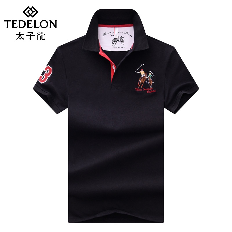 太子龙翻领时尚商务休闲polo衫短袖T恤男装夏季中青年男士刺绣
