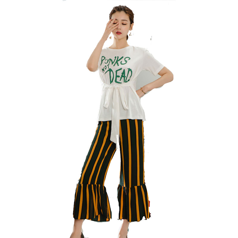 莉莉的T恤女短袖中长款夏季2018新款韩版系带时尚字母印花上衣女