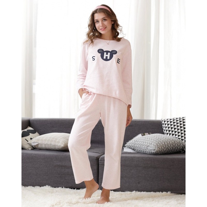 女款时尚卡通长袖长裤家居服睡衣套装