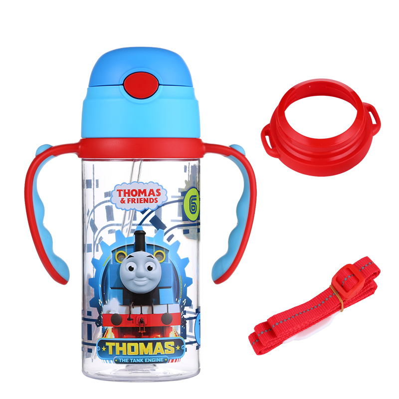 托马斯和朋友（THOMAS&FRIENDS）儿童水杯手柄背带两用TRITAN吸管杯夏季男女宝宝水壶380ml