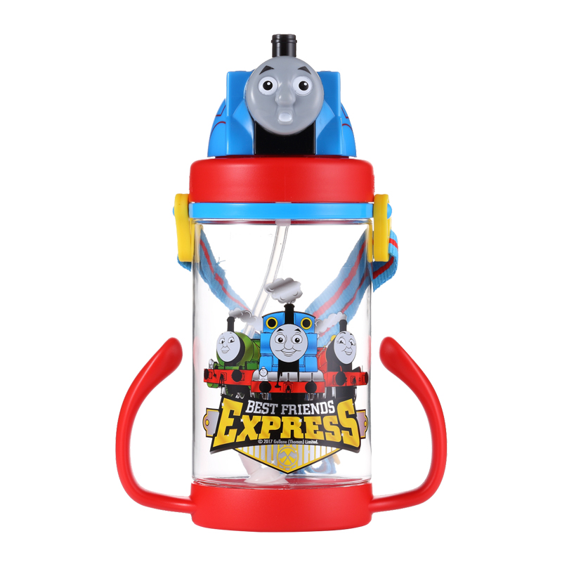 托马斯（Thomas&Friends）儿童水杯3D酷炫手柄背带两用PA吸管杯夏季宝宝水壶 450ml