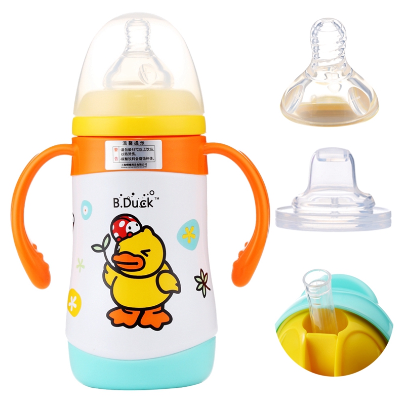 B.Duck小黄鸭儿童保温杯不锈钢全阶段水杯婴幼儿宝宝训练奶嘴吸管杯300ML