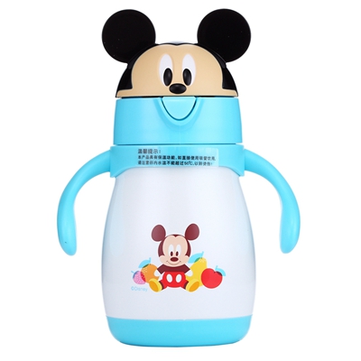 迪士尼(Disney)儿童水杯防漏卡通吸管杯幼儿水瓶学饮杯学生保温杯子带手柄蓝色米奇240ML