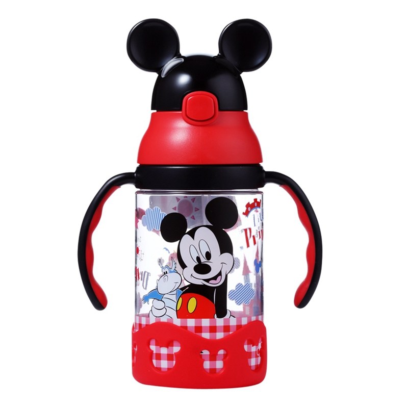 迪士尼（Disney）宝宝水杯带吸管学饮杯带手柄小孩训练喝水杯幼儿园防漏塑料饮水壶400ML