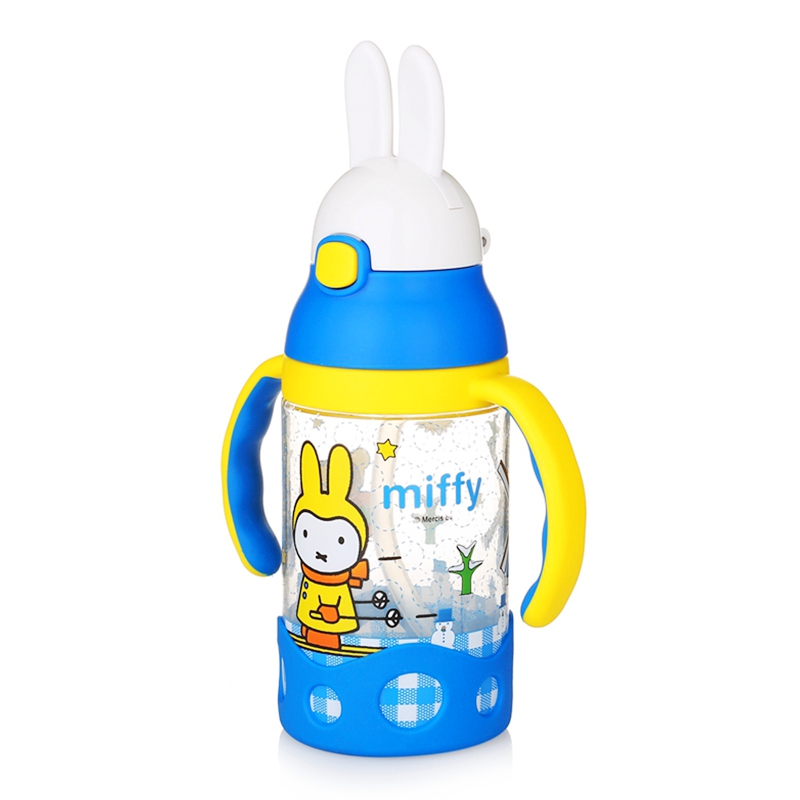 米菲（MIFFY）塑料杯儿童夏季卡通水杯水壶双耳手柄吸管学饮杯粉色400ML