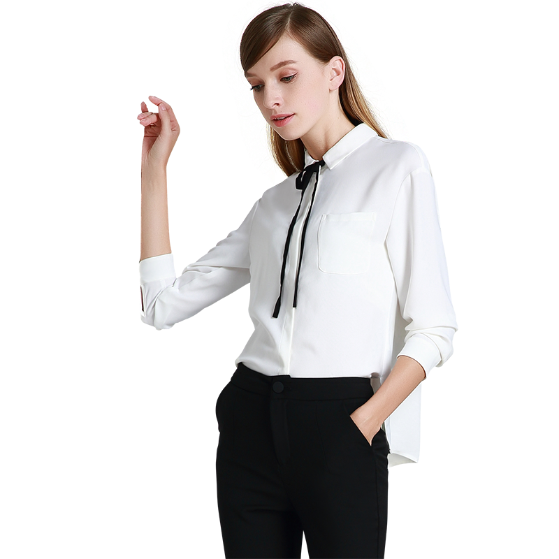 2017新款百搭衬衫白色长袖小领优雅气质小香风显瘦通勤