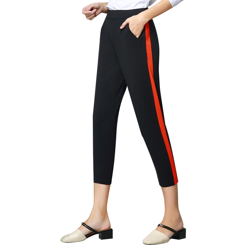 晚白 新款松紧腰哈伦裤女百搭气质休闲韩版九分裤