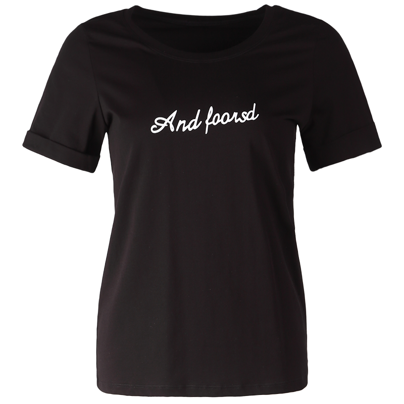 晚白 新款撞色字母印花简约通勤套头上衣T恤衫女