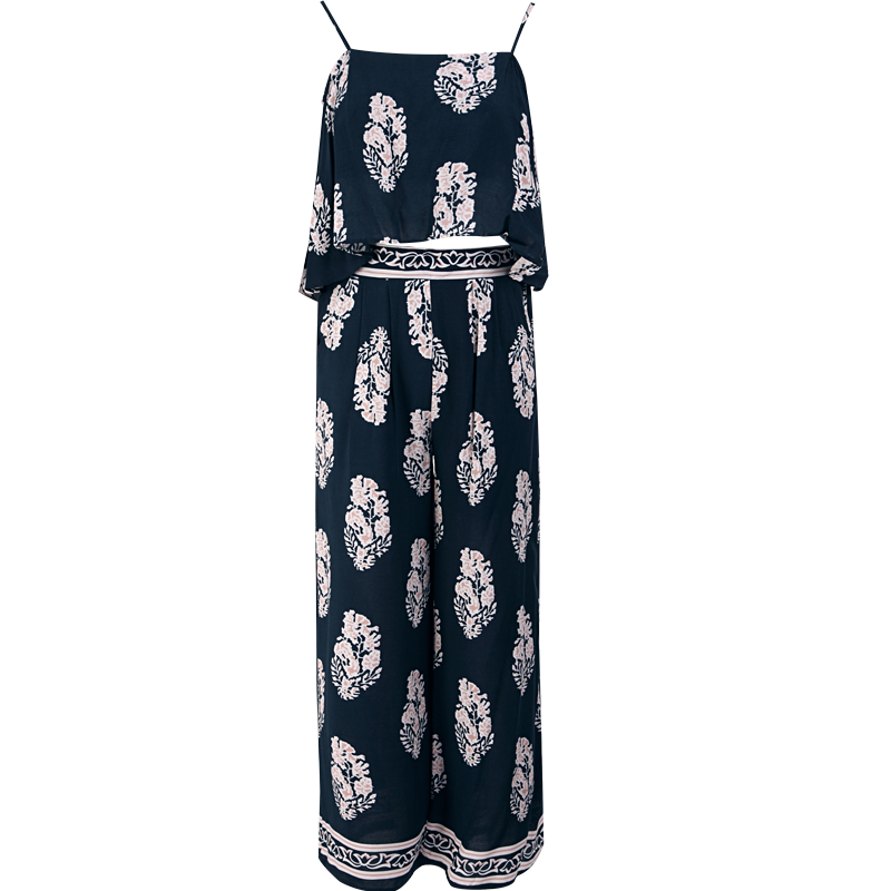 晚白 新款吊带蝙蝠款短上衣阔腿九分裤印花时尚套装裤