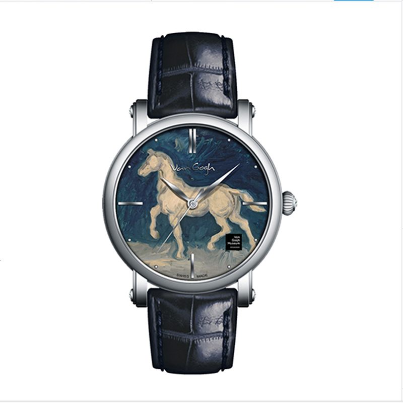 梵高(VAN GOGH) 3D油画系列皮革表带马的石膏像经典复古时尚石英表 男士44mm 马的石膏像Gent10-1