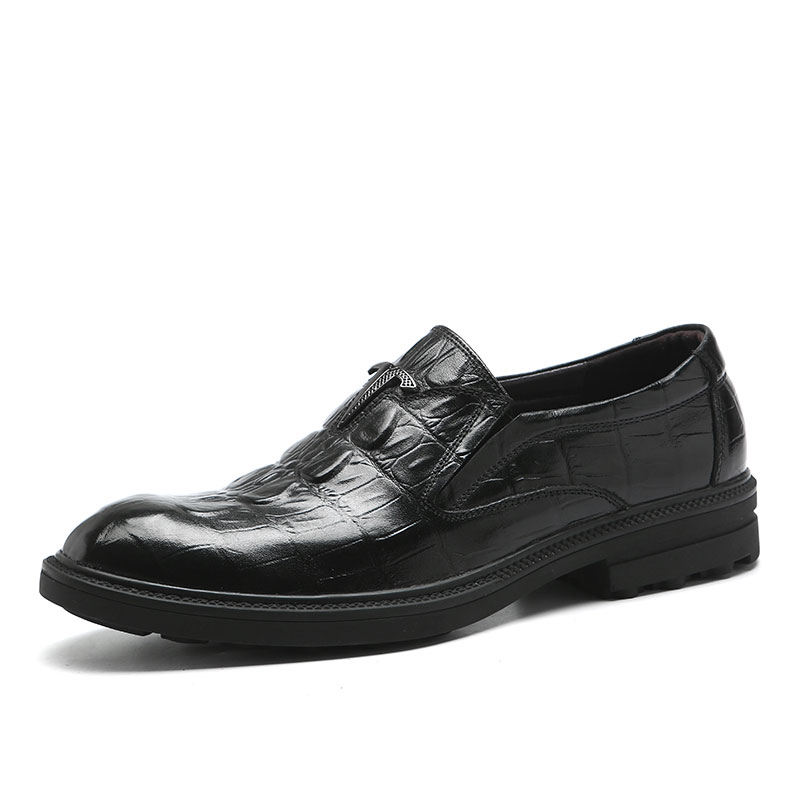 斯米尔Simier休闲皮鞋男韩版潮流百搭商务英伦套脚青年秋季潮黑色真皮男士男鞋