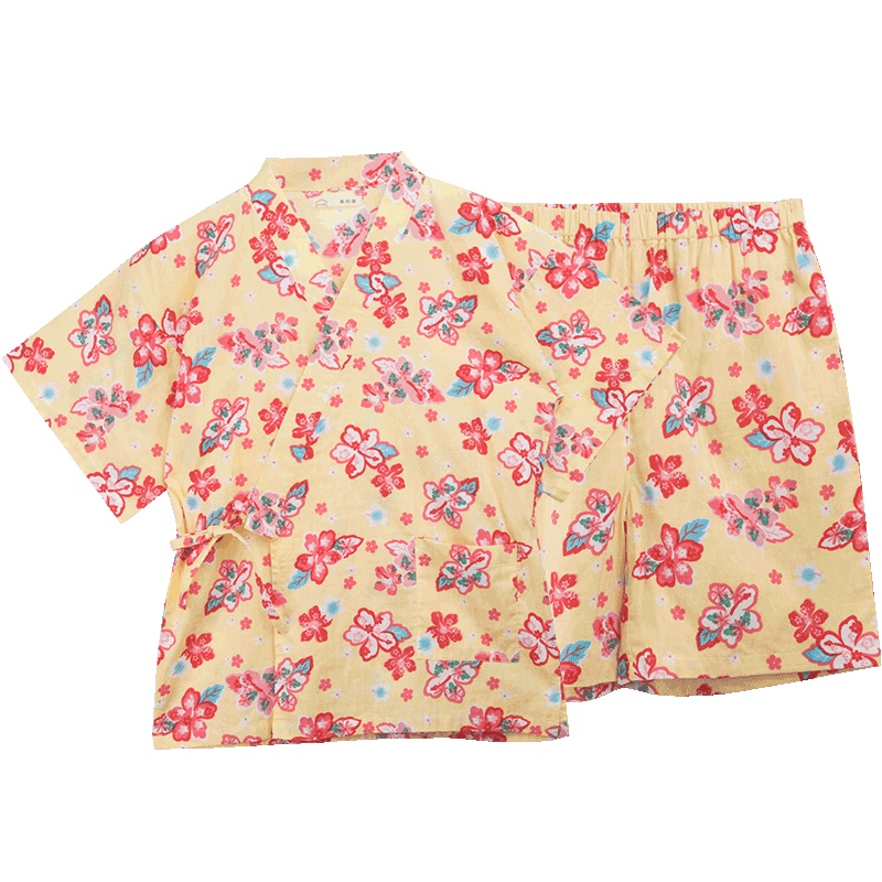 阪织屋睡衣女春秋款短袖棉质套装家居服女士日系和服可爱
