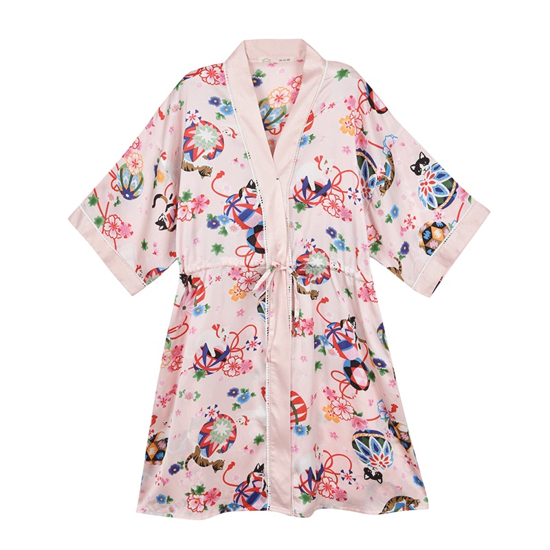 阪织屋和服睡衣女春夏宽松日式睡裙七分袖仿真丝舒适家居服