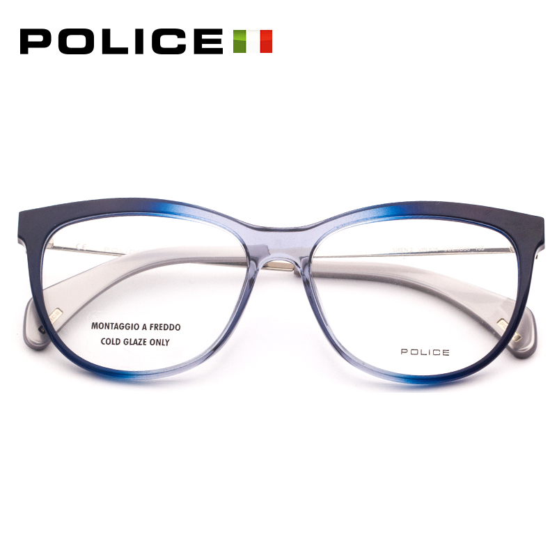 意大利POLICE 蓝镜框女透明眼镜框经典时尚板材光学架