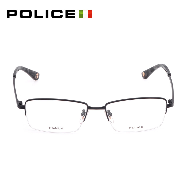 意大利POLICE半框金属钛眼镜框男女通用黑色简约复古镜架