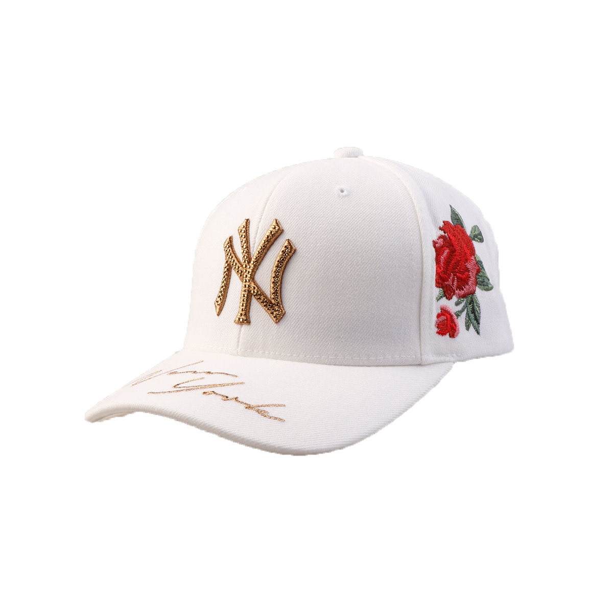 MLB 棒球帽子NY洋基队鸭舌帽 经典白色侧边刺绣玫瑰花男女通用款 32CPFB711-50W