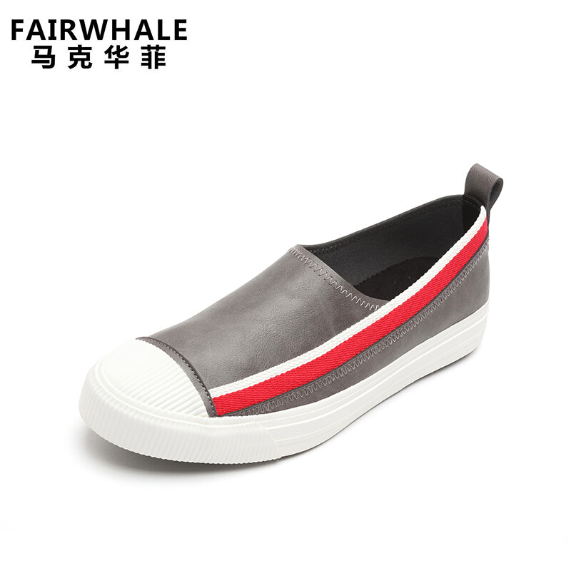 马克华菲男鞋2018春季新品休闲鞋乐福鞋时尚拼色韩版透气套脚舒适休闲板鞋中灰