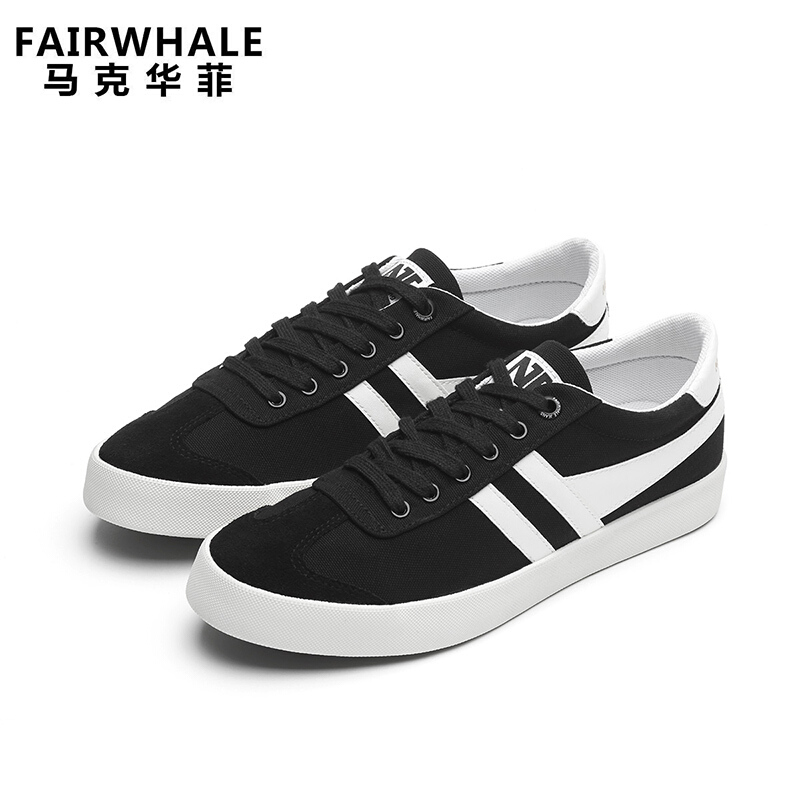 马克华菲男鞋2018春季新款休闲鞋情侣鞋运动休闲鞋轻便透气板鞋男黑色系花色